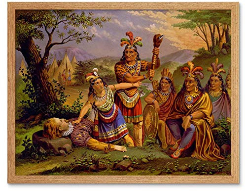 Wee Blue Coo Paintings Cultural Drawing Pocahontas Native American Art Print Framed Poster Wall Decor Kunstdruck Poster Wand-Dekor-12X16 Zoll