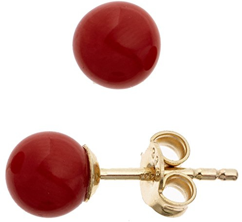 Jobo Damen-Ohrstecker Kugel aus 8 Karat 333 Gold mit Koralle rot 6 mm