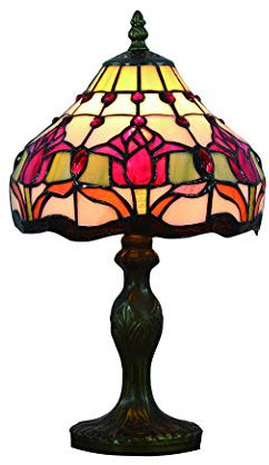Tokira Vintage Tiffany Tischlampen Blume 8 Zoll, Tiffany Tischlampe Antik Original, Glasmalerei Lampen Rote Tulpe Schlafzimmer Nacht Lampenschirme Wohnzimmer [Keine Glühbirne]