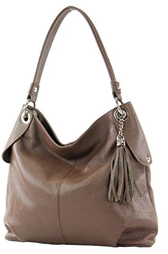 modamoda de T185 Damen Leder Schultertasche Handtasche handmade in Italy, Farbe:Terrabraun