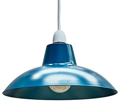 MiniSun | Retro Style French Blue Metal Ceiling Light Shade | Pendant Lights, Home Décor & Improvement Essential | Includes 10W LED Bulb [3000K Warm White] | 288mm Shade Width