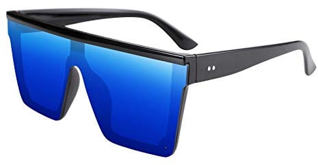 FEISEDY Vintage Flat Top Sonnenbrille Herren Damen Groß Verspiegelt B2470 | Randlose Eckige Brille Übergröß, UV400 Schutz