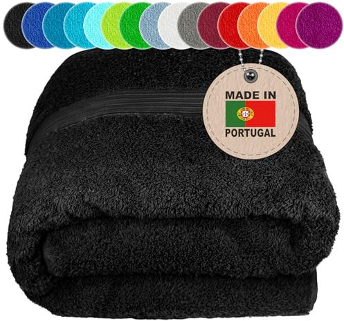 Lashuma Saunahandtuch XXL 100x200 cm groß, Linz Badehandtuch Baumwolle, Frottee Handtuch in Schwarz für Spa und Freizeit