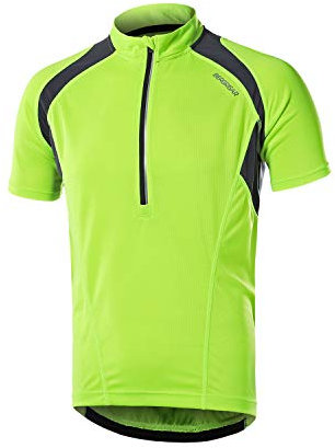 BERGRISAR Herren Radtrikot Fahrradtrikot Kurzarm, Halbem Reißverschluss Rennrad Mountainbike Trikots T Shirt 3+1 Taschen BG060, Grün, Groß
