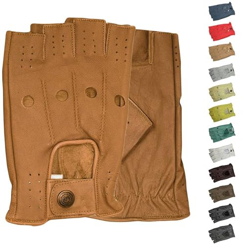 German Wear Driving Halbfinger Fingerlose Autofahrer-Handschuhe Lederhandschuhe 7=S, Karamell