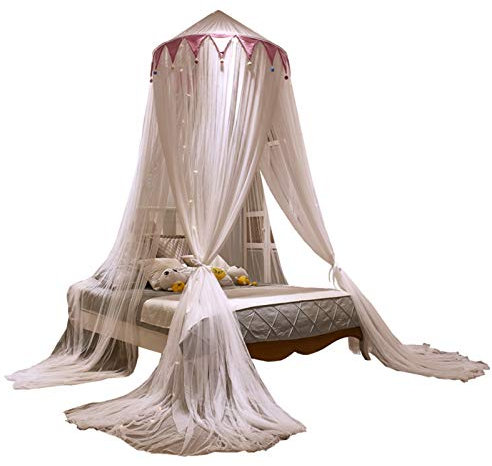Fengflaw Zanzariera a Rete Rotonda Principessa Letto a baldacchino in Poliestere copriletto Cupola Tenda da Gioco con Tenda Sogno zanzariera Completa Kit Appendere Camera Letto Decorazione Letto