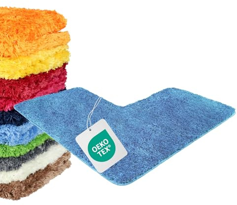 WohnDirect Eckbadematte 100x100cm Hellblau (Blau) | Ideal für Eckduschen, 4 cm Florhöhe, erstklassige Verarbeitung, vielseitig einsetzbar, praktischer Alltagshelfer