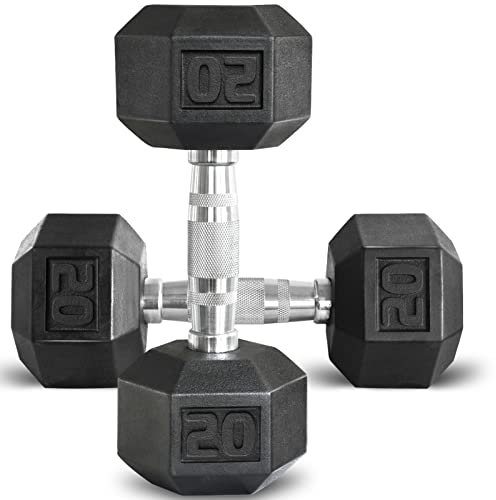 Balelinko Hex Dumbbells Free Weights Set with Metal Handles Rubber Encased Solid Cast Iron Hex Dumbbell in Pair, 20 LBS