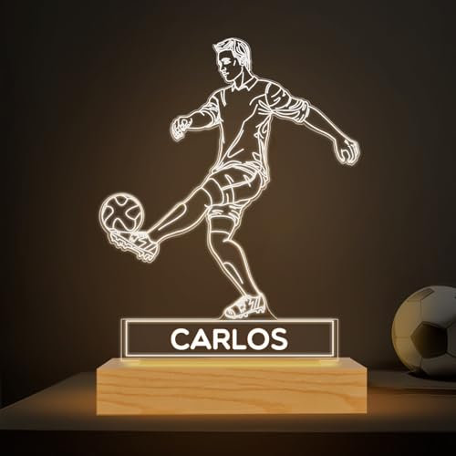 Transparent Gift Lámpara Personalizada Fútbol con Nombre. Luz LED Nocturna Mesita de Noche. Decoración e Iluminación. Regalos Originales para Cumpleaños. Regalos Personalizados para Adultos y Niños