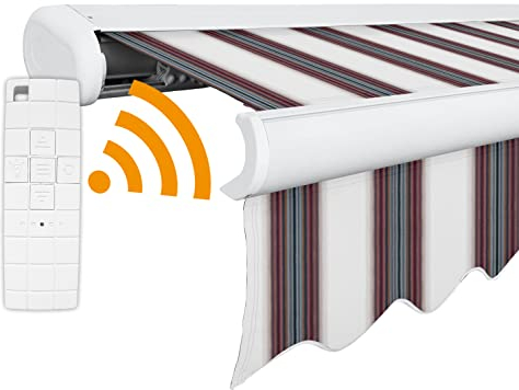 Arilco Elektrische Vollkassettenmarkise Kassettenmarkise Gelenkarmmarkise Markise Sonnenmarkise Sonnenschutz in vielen Farben und Größen wählbar in der Kassettenfarbe Weiss (4x3m König)