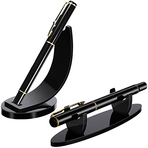 2 Pieces Acrylic Pen Display Stand Clear Fountain Pen Holder Stand Makeup Brush Rack Organizer Desk Pencil Wand Holder Showcase for Home Office School or Store Use (Black)