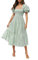 ZESICA Robe midi d'été bohème 2023 à Carreaux et Manches Bouffantes à Volants pour Femme, Vert, S