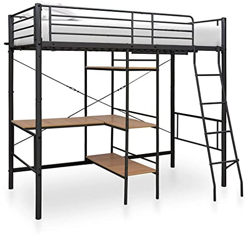 Rillbus Etagenbett Bettgestell mit Lattenrost Kopfteil Fußteil, Einzelbett Jugendbett Gästebett Klassisch, Metall 90x200cm BTM513