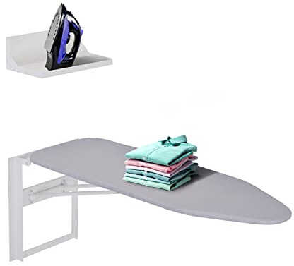 Ivation Wand-Bügelbrett mit Ablage, faltbar, 91,9 x 31 cm, herunterklappbare Bügelstation für Zuhause, Wohnung & Leicht zu lösende Hebel, Abnehmbarer Baumwollbezug & Schlafsäle, inklusive Beschläge
