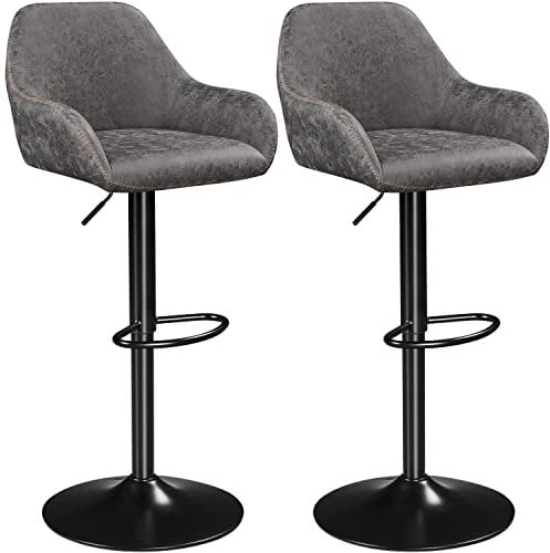 Yaheetech Barhocker 2er Set, Drehstuhl mit Lehne, Höhenverstellbarer Arbeitshocker, 360° Schwenkbarer Bistrohocker, Barstuhl mit Fußstütze, Tresenhocker, grau