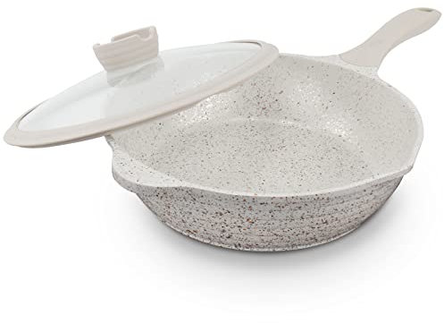 ROSSETTO Sauteuse Induction avec Couvercle Poêle à Frire Revêtement Anti-adhérent Sans PFOA Fonte d'Aluminium Tous Feux (Sandstone, 28 cm)
