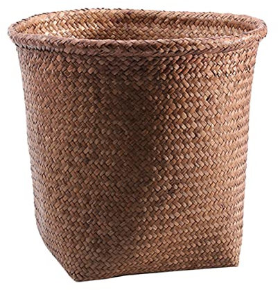Operitacx Wooden Bin 26cm Automotive Garbage Cans Straw Woven Wastebasket, Round Wicker Waste Paper Bin Rubbish Basket for Bedroom Bathroom Offices or Home Car Trash Cans Square Waste Paper