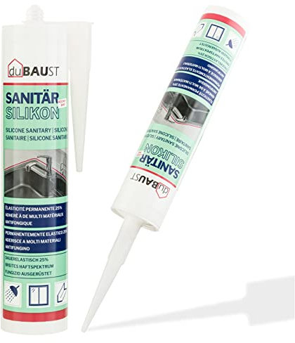 dubaust SAS24 Sanitärsilikon elastisch dauernassbeständig schimmelresistent Bad Küche Dusche Feuchträume 310ml Kartusche (silbergrau)
