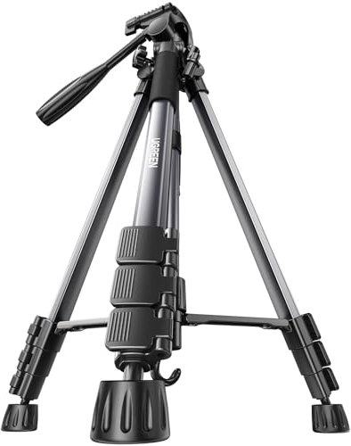 UGREEN Stativ mit 53,5-175 cm Höhe, Leichtes und Tragbares Reisestativ, Aluminium Dreibein mit Handyhalter und Reisetasche für Kamera und Smartphones DSLR Canon Nikon Action