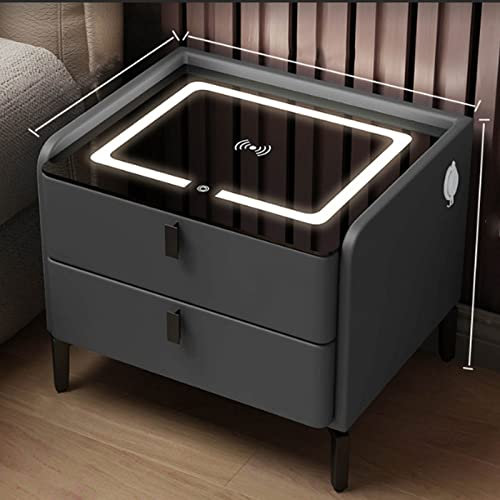 Bedside table with LED, bedside table with drawer, bedside table with built-in speaker, with tri-color LED light, with fingerprint lock, with bluetooth speaker, for bedroom ( Color : Dark gray , Size