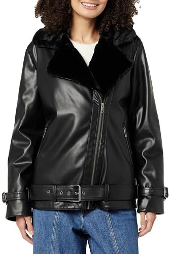 The Drop Cavalla Chaqueta Motera de Cuero Vegano para Mujer, Negro, L