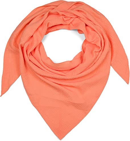 styleBREAKER Damen Musselin Dreieckstuch aus 100% Baumwolle | Weiches und leichtes Halstuch für Damen Unifarben | Stylisches Tuch für jede Jahreszeit - Made in Italy, 196 x 84 cm, Farbe:Apricot