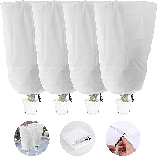 GIONAR 4 Stück Frostschutzhaube für Pflanzen, Pflanzen Winterschutz,Abdeckung Pflanzen Winter Pflanzenschutzsack mit Zugband Pflanzenabdeckung Frostschutz Vlies,120X80cm