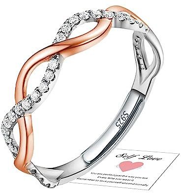 Rose Gold Infinity Sterling Silver Ring, Silver Rings for Women Girls Adjustable Thumb Rings Women, Cubic Zirconia Eternity Wedding Promise Ring Rose Gold Jewellery Gifts for Her