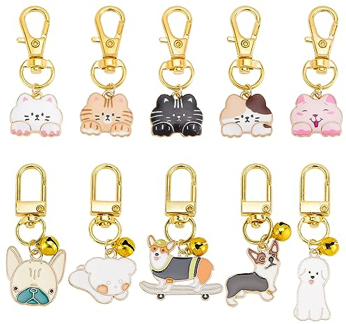 GOMAKERER 10 Stück Emaille-Schlüsselanhänger, 2 Stile Legierung Taschenanhänger Hund Katze Schlüsselanhänger Drehverschluss Charms Geldbörse Zubehör Für Handtasche, Kopfhörer-Gehäuse-Dekoration