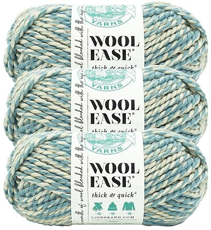 Lion Brand Yarn Thick & Quick Yarn Yarn, Soft and Thick. for Knitting, Crocheting and Crafts, 3-Pack, Blue (Rapids)