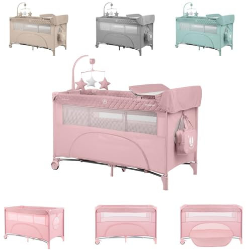 Kikkaboo Reisebett Nighty Night, 2 Ebenen, Spielbogen, 2 Räder, Wickelauflage, Farbe:rosa