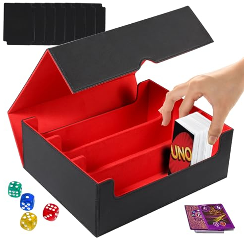 Magnetic Scatola di Carte da Collezione per 2400+ MTG Carte Senza Maniche, Flip Deck Box Compatibile con CCG TCG PTCG, Box Porta Carte Lunga con 8 Divisori per Carte Collezionabili (nero rosso)