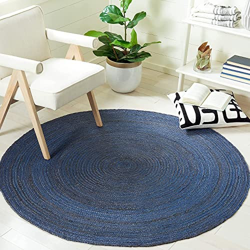 THE PIKKU INTERNATIONAL - Teppich, Jute, handgewebt, rund, Blau, 100 x 100 cm