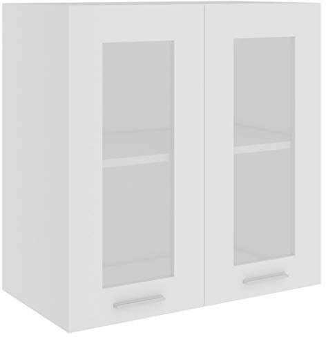 Gecheer Glass Wall Cabinet, Floating Kitchen Storage, Double Doors, White, 60x31x60 cm Engineered Wood