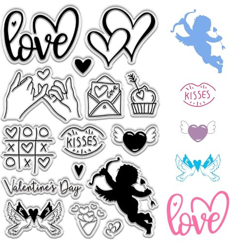 craspire Valentinstag klare Gummistempel Herz Cupid PVC Silikon Stempel Siegel Transparente Silikonstempel für Kartenherstellung DIY Scrapbooking Kartenherstellung Fotoalbum Dekoration