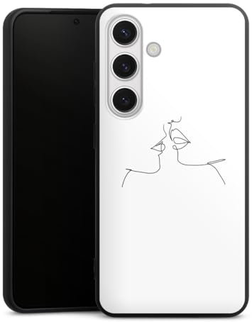 DeinDesign Premium Silikon Hülle kompatibel mit Samsung Galaxy S24 Handyhülle schwarz Case Kussmund Line Art Liebe