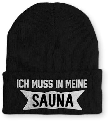 tshirtladen Spruchmütze Strickmütze Ich muss in Meine Sauna Wintermütze lustige Beanie mit Stick OneSize