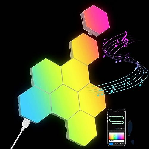 Amgei 3 7 1 2 5 DIY BT Graffiti WiFi Commande vocale Hexagonal Gaming Honeycomb Strange Light Board Épissage Quantum Atmosphère Applique murale