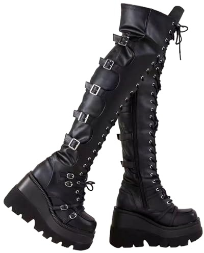 Agiyenna Stivali Da Donna Punk Stivali Invernali Gotico Stivali Con Plateau Sopra Il Ginocchio Zip Stivali Da Moto Grossi Stivali Lunghi Stivali Invernali