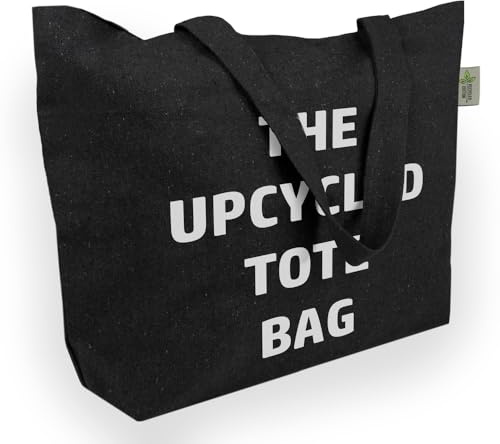 BagCouture Große Tragetasche aus recycelter Baumwolle 60×40×14 cm – 340 g/m² Stofftasche mit breiten Henkeln – stabile Einkaufstasche mit Boden – Grau oder Schwarz