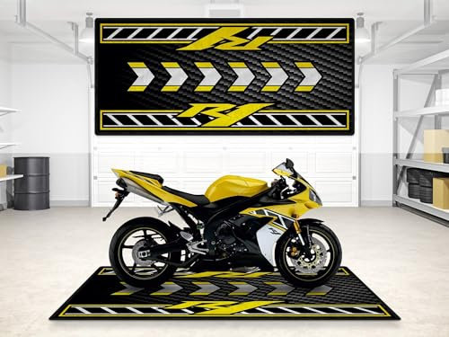 wibeart MPM Motorradmatte für R1-50TH Annıversary Edition. Waschbare, rutschfeste, öl- und wasserfeste Parkmatte für Garage, Ausstellungsraum und Werkstatt. | Größe 2: 102 x 47/260 x 120 cm