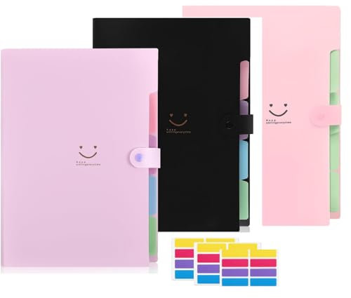 Fächermappe, Mappe Mit Fächern, Dokumentenmappe A4 Mit Etiketten, Ordnungsmappe Mappen Ordnersystem, Document Organizer Für Zuhause, Büro, Schule Und Auf Reisen (Lila, Rosa, Schwarz)