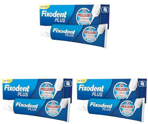 Fixodent Plus La Meilleure Technologie Anti-Particules Crème Adhésive pour Prothèses Dentaires 40g (Lot de 3)