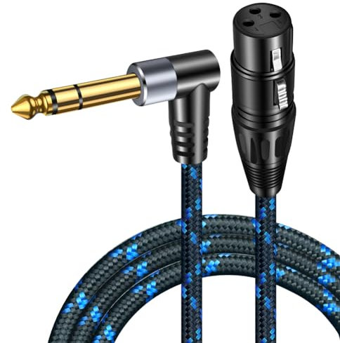 Hanprmeee 1/4 to XLR Cable 90 Degree Right Angle 6.35 mm TRS Male Plug to XLR Female Jack Audio Stereo Microphone Cable for Speakers, Stage,Amplifier and More2M