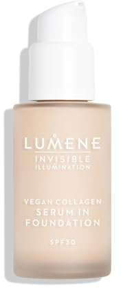 LUMENE Invisible Illumination Getönte Serum-Foundation | LSF30 | Farbton 00 | Mit veganem Kollagen und Hyaluronsäure angereichert | Spendet Feuchtigkeit, hellt auf und schützt | Vegan | 30 ml