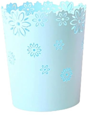 Waste Paper Bin 6.3 Inch Plastic Hollow Waste Paper Basket Flower Lace Round Waste Bin for Bedroom Bathroom Kitchen and Office S Blue for Home