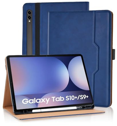 Vkooer Custodia per Samsung Galaxy Tab S10+ 2024 / S9+ Plus/S9 FE+ 12,4 Pollici 2023 Cover Protettiva Pelle PU con Auto Svegliati/Sonno, Supporto Funzione Flip Tasca Case - Blu