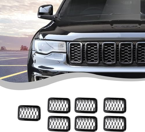 Unifizz Kit di 7 rivestimenti in rete per griglia anteriore per Jeep Grand Cherokee 2017 2018-2021, inserti in ABS neri (non compatibili con SRT, Trackhawk o Grand Cherokee L 2021)