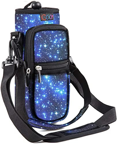 icolor Trinkflaschenhalter Tragetasche für Wasserflasche mit Verstellbar Schultergurt Flaschenhalter mit Phone Taschen,Neopren Trinkflasche Beutel Flaschen Halter (BlauSky, 25oz(About750ml))