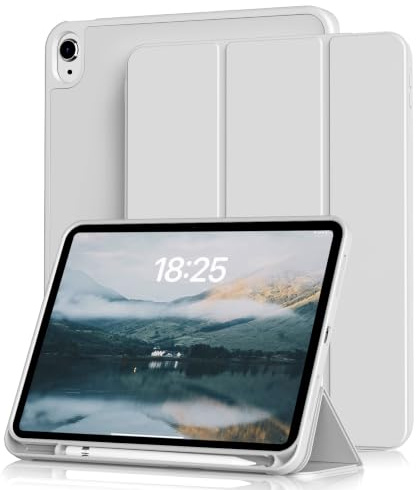 ZOYU Case for iPad (A16) 11 Inch 2025, iPad 10th Generation 2022 10.9 Inch | Trifold Stand Protective Cover with Pencil Holder, Soft TPU Back Shell, Support Touch ID, Auto Wake/Sleep, Light Gray